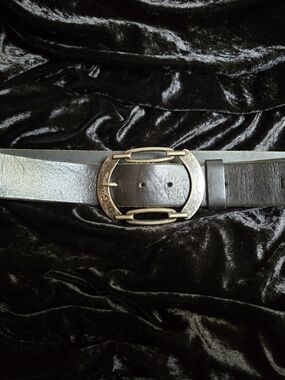 Dolce & Gabbana Black Leather Men's Belt with Antique Silver Buckle Authentic